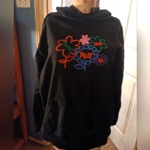 Cute black hoody with embroidered words STRENGTH TRUST HOPE Has drawstring